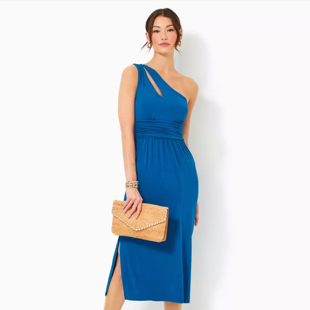 Lilly Pulitzer Helina Vibrant Blue One-Shoulder Dress New with tags